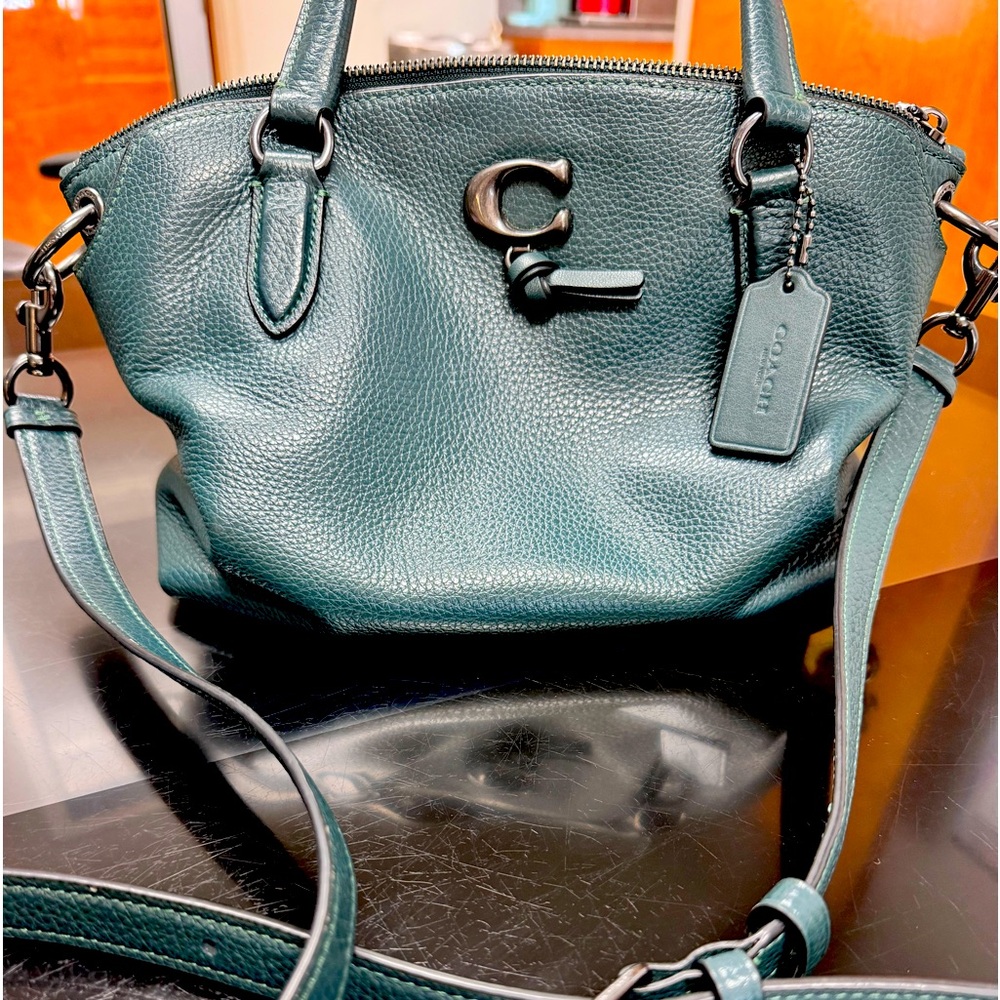 Gently used, beautiful dark teal green Coach Remi Satchel